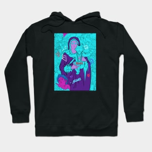 Dope Slluks chicken character chilling with virgin Mary montage illustration Hoodie